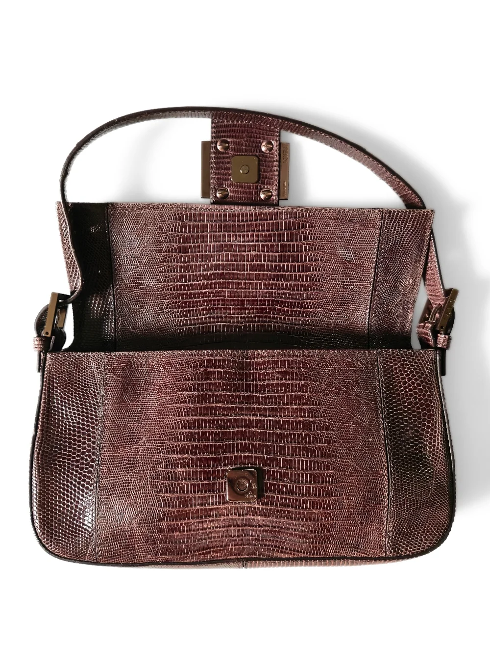 Fendi Baguette Vintage Full Lizard Leather with Lilac Crystal Buckle - Picture 8 of 13